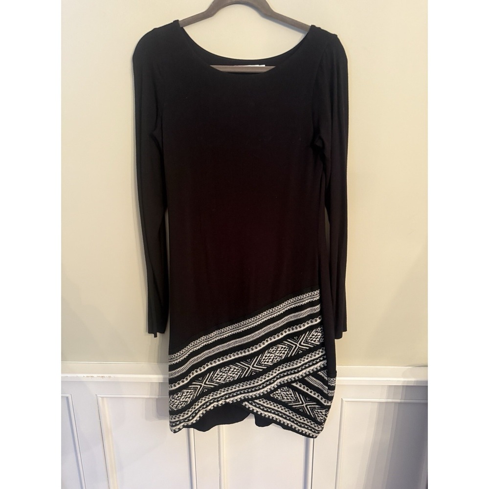 Bailey 44 Womens Long Sleeve Black Stretch Dress Nordic Bottom Scoop Neck Size L